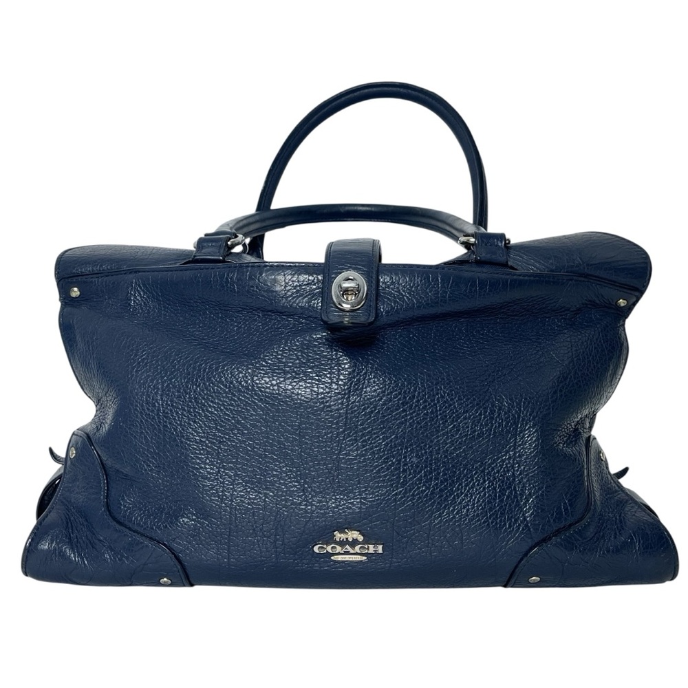 Coach Mercer 30 Navy Grain Leather Satchel - Picture 4 of 14